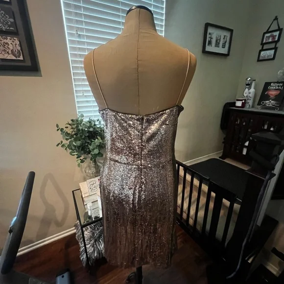 Stunning Parker Black Gold Mini Sequins Cocktail Dress Sz 14 NWT $298
